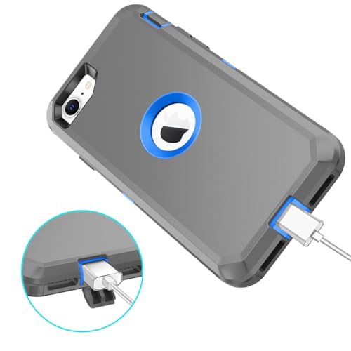 I-HONVA for iPhone SE 2022/2020 Case Built-in Screen Protector Shockproof Dust/Drop Proof 3 in 1 Full Body Rugged Heavy Duty Cover for Apple iPhone SE 3rd/2nd Gen 4.7,Grey/Blue - color: Grey/Blue