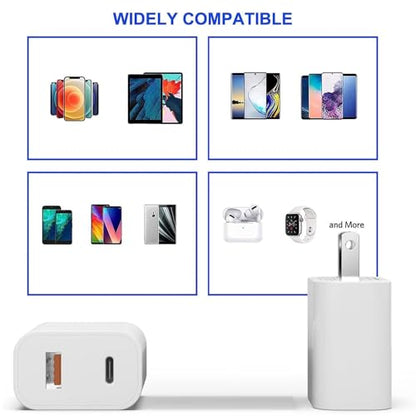 4 Pack USB C Charger Block,20W USB-C & USB-A Port Charger，for i Phone 17/16/15/14/13/12/11/X/8, i Pad and More - color: 2p white+2p black