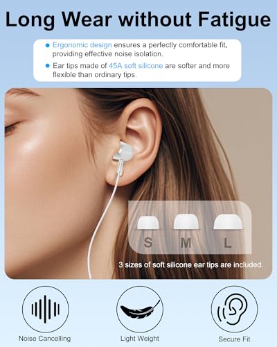 Lightning Headphones Wired for iPhone 14 13 12, in-Ear Apple Wired Earbuds - color: White
