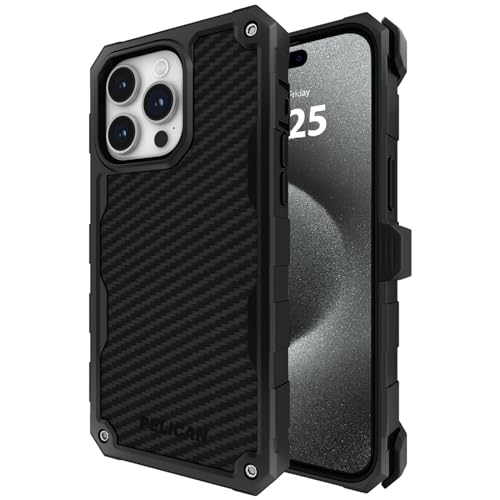 Pelican Shield iPhone 15 Pro Max Case - Rugged MagSafe Phone Case - Black | Magnetic Phone Case w/21ft Military Grade Drop Protection - Phone Cover w/ Belt Clip Holster Kickstand for iPhone 15 Pro Max - color: Shield Black, style: MagSafe
