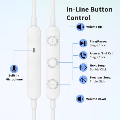 USB C Headphones Earbuds Wired for iPhone 17 18 Pro Max 16 16e/iPad - color: White