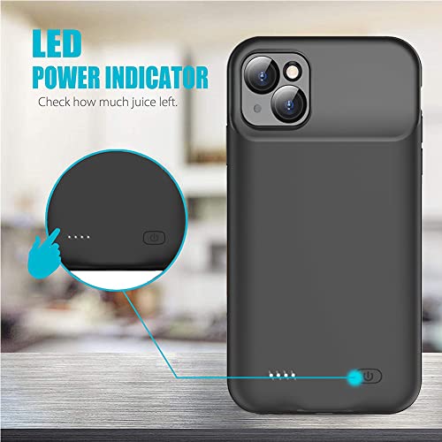 Battery Case for iPhone 14, Full Encircle 7000mAh Ultra-Slim Rechargeable Smart Portable Charging Cover Extended Battery Pack Compatible with iPhone 14 (6.1 inch) Charger Case Support Carplay-Black