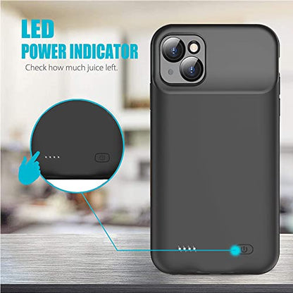 Battery Case for iPhone 14, Full Encircle 7000mAh Ultra-Slim Rechargeable Smart Portable Charging Cover Extended Battery Pack Compatible with iPhone 14 (6.1 inch) Charger Case Support Carplay-Black