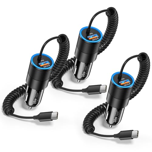 3-Pack USB C Car Charger,38W Fast Car Phone Charger+3.5FT C Coiled Cable - size: 3-Pack