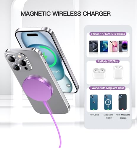 Magnetic Wireless Charger, 2-Pack 15W Fast Mag-Safe Stand for iPhone 17-12 - color: Purple Magnatic Charger