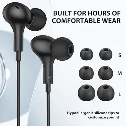 ASKUBSKU Wired Earbuds 3.5mm Headphones for PC School Computer, Black - color: Black