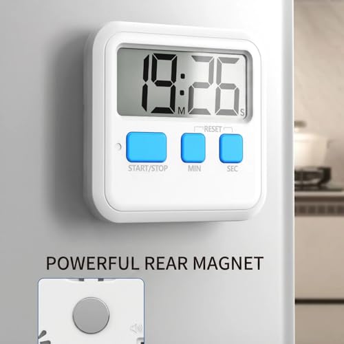 Digital Timer, LCD Display with Adjustable Volume Alarm, Countdown and Countup Modes, Strong Magnet and Foldable Stand, Battery Operated for Kitchen Study Gym and Daily Time Management - color: A