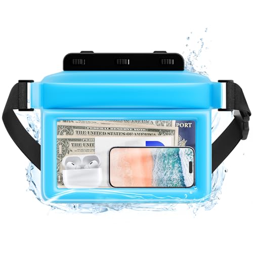 JOTO Floating Waterproof Bum Bag Mobile Phone Case, IPX8 Underwater Transparent Waist Bags with Adjustable Waist Belt for Mobile Phone/Passports/Keys, for Beach, Swimming, Boating - Blue - color: blue