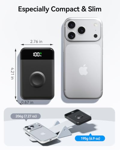 for Magsafe Portable Charger, 10000mAh USB-C 22.5W Power Bank, Black - color: Black