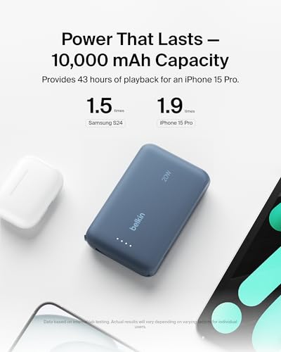 Belkin 10000mAh 20W USB C Power Bank, Portable Charger for iPhone & iPad - color: Blue, style: 10K mAh