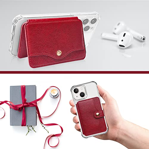 Credit Card Holder,Phone Wallet Stick on with Snap Closure Adhesive - color: Red