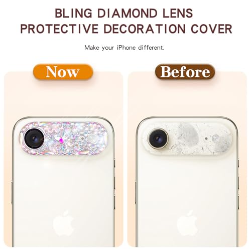 Bling Diamond Camera Lens Protector Compatible with iPhone 17 Air, Metal Glitter Gem Camera Cover，9H Tempered Glass lens full Screen Sparkle Rhinestone Protector - size: for iPhone 17 Air