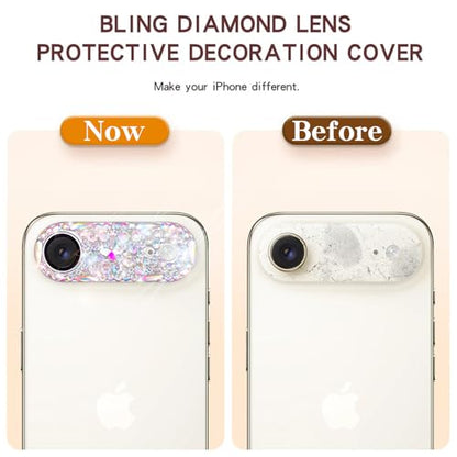 Bling Diamond Camera Lens Protector Compatible with iPhone 17 Air, Metal Glitter Gem Camera Cover，9H Tempered Glass lens full Screen Sparkle Rhinestone Protector - size: for iPhone 17 Air