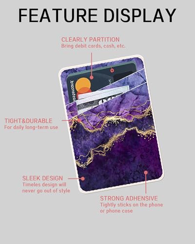 Dual Pocket Leather Phone Wallet Adhesive Stick On, Cute Card Holder, Credit Card Holder for Phone Case, Luxury Blue Marble - color: Luxury Blue Marble