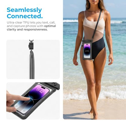 1 Pack Waterproof Phone Pouch Underwater Dry Bag Ultra-Clear Dual-Sided Touchscreen Case with Lock Seal for Swimming Snorkeling & Beach-Black - color: Black