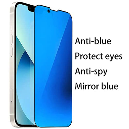 2 Pack Anti-Blue Privacy Tempered Glass for iPhone 13/13 Pro/iPhone 14 / iPhone 17e/ 16e Anti-Spy Screen Protector Film Electroplated 6.1 inch Blue - size: For iPhone 17e/16e/13 Pro/ 13 /14