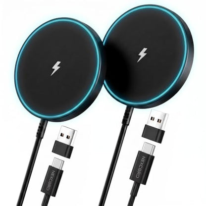 Magnetic Wireless Charger 2Pack,Charging Pad with Light,6FT Cable, Silver - color: Silver