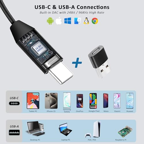 USB C & A Wired Earbuds with Boom Mic for Phone & PC, Ideal for Call & Work