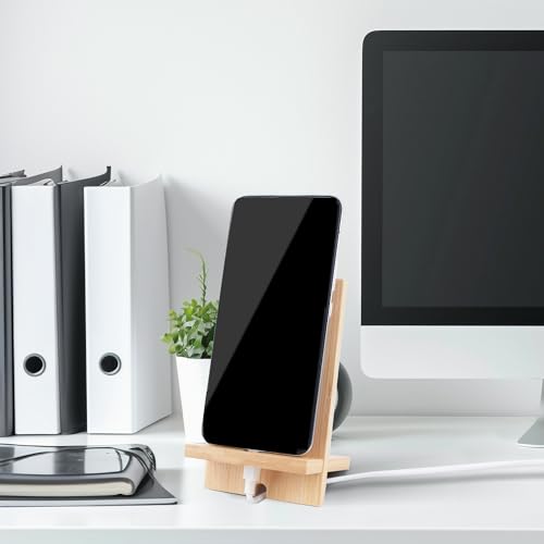 Mobile Stand Japanese Style Cellphone Holder Desktop Organizer Charging Station Compatible with All Smartphones Tablets Natural Bamboo Wood Portable Adjustable Angle (PLAIN-2HOLES) - style: PLAIN-2HOLES