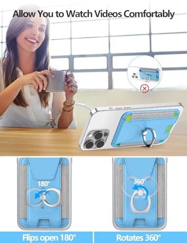 for Magsafe Wallet with Grip, 6-Card Holder; Stronger Magnetic Phone Wallet - color: Light Sky Blue