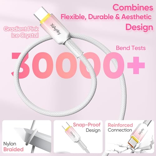 15FT USB A to USB C Cable 5-Pack, 60W Fast Charging, Ice Crystal Shell - color: Pink, size: 15Feet