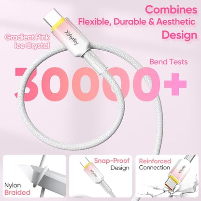 10FT USB A to USB C Cable 5-Pack, 60W Fast Charging, Ice Crystal Shell - color: Pink, size: 10Feet