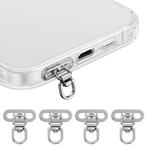 saxsion Side-Mount Phone Tether Tab, Metal Lanyard Patch, 360° Swivel Clip, 304 Stainless Steel, Won't Block Charging Port - color: Fashion Silver*4