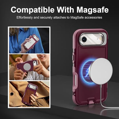 Follaroma Magnetic for iPhone 17 Air Case with Camera Stand, Purple Pink | Built-in Glass Camera Cover,Compatible with MagSafe,Heavy Duty Shockproof Protective,Military-Grade Anti-DropDual Layer Cover - color: Purple Pink, size: iPhone 17 Air 6.5''