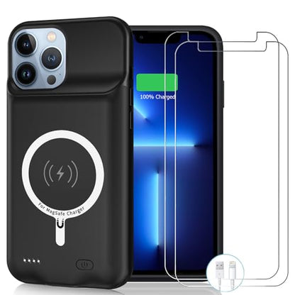 Battery Charging Case for iPhone 13 Pro Max, 12000mAh High Capacity Portable Rechargeable Battery Case Qi Wireless Charging with iPhone 13 Pro Max (6.7 inch) Extended Battery Charger Cover(Black) - size: iPhone 13 Pro Max