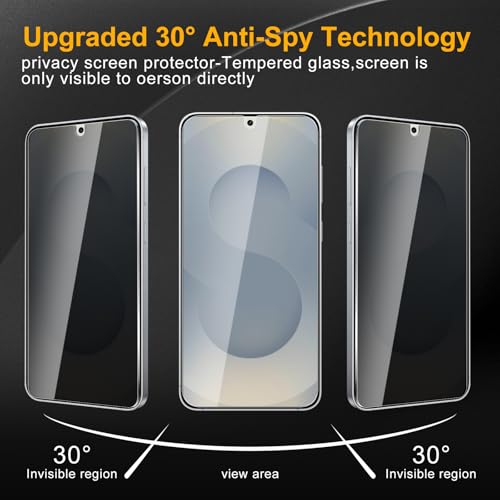 2 Pack Privacy Screen Protector for Samsung Galaxy S25 Plus / S25+ With 2 Pack Camera Lens Protector, Anti Spy Tempered Glass Film, 9H Hardness, Black Protector, Anti-Scratch, Bubble Free - size: Galaxy S25 Plus/S25+ FK22