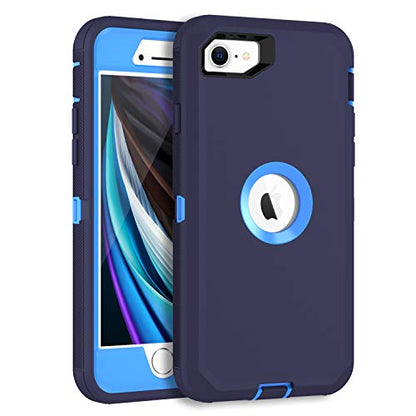 MXX Case Designed for iPhone SE Case 2020 /SE 2022 Heavy Duty Protective Case with Screen Protector [3 Layers] Rugged Rubber Protection Cover & Rotating 360 Degree Belt Clip SE 3rd/2nd Gen (Blue) - color: Blue