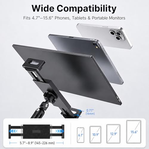 iPad Holder for Desk, Adjustable Tablet Arm iPad Desk Mount with C-Clamp - color: Black, size: 15.6" Slim Clamp