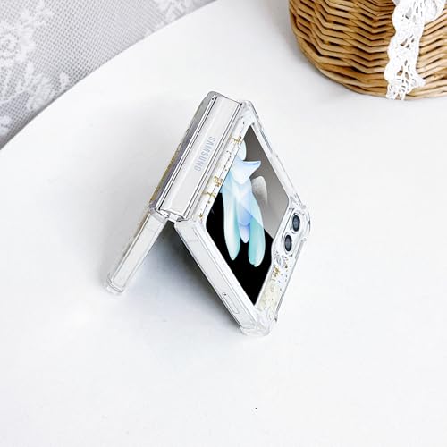 Compatible with Samsung Galaxy Z Flip 6 Case/Flip 7 FE Case Flower | Clear Dried Pressed Flowers Women Girls Soft TPU Shockproof Phone Cover - color: TPU/Flower white, size: Samsung Galaxy Flip 6/Flip 7 FE