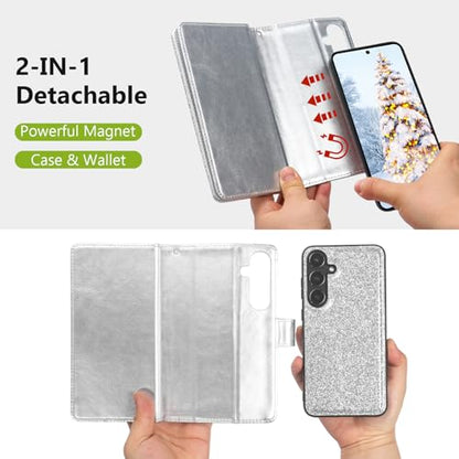 Varikke for Galaxy S25 FE Wallet Case Magnetic Detachable, Silver - color: Silver, size: Galaxy S25 FE 6.7"