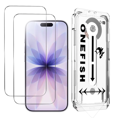 OneFish for iPhone 17 Screen Protector 6.3 inch HD Clear, 2 Pack | Tempered Glass Full Coverage , 9H Hardness Scratch Resistant , Anti-Fingerprint ， Easy Installation - size: iPhone 17