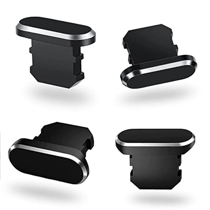 4 Pack Anti Dust Plugs Black Charging Port Plugs Compatible with iPhone 14 Pro Max 13 12 11 Mini Plus iPad Airpods, Metal Covers Protectors Prevent Your Charger Port from Dust/Lint/Water/Lost - color: 01 Midnight Black