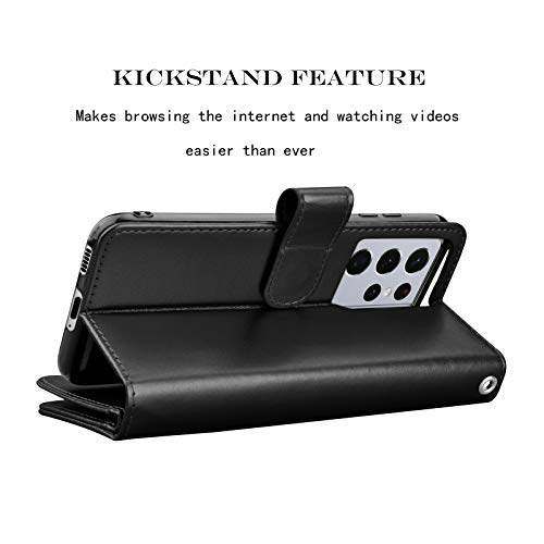 Njjex Wallet Case for Galaxy S21 5G - 9 Card Slots, PU Leather, Detachable Kickstand, Magnetic Cover & Lanyard - Black - color: Black
