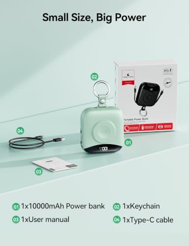 Portable Charger 10000mAh 22.5W Power Bank Built-in 2 Cables Keychain | Charge 5 Devices, TSA approved, Travel Fast Charging Battery Pack for iPhone Samsung Google Android & iWatch Charger, Green - color: Green