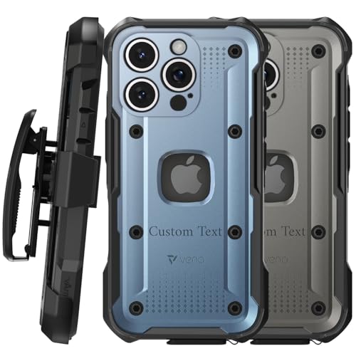 VENA vArmor Rugged Case for Apple iPhone 16 Pro (6.3") – Personalized Engraved Cover with Military-Grade Protection and Belt Clip Holster - color: Personalized