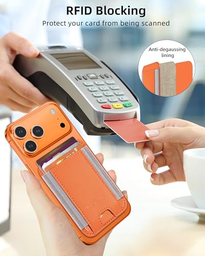 HiWe for MagSafe Wallet, 7 Cards Holder for Phone Case, RFID Blocking - color: Cosmic Orange Wallet - Grey Band