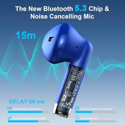 Wireless Earbuds, Bluetooth 5.4 Earbuds Stereo Bass, Bluetooth Headphones - color: Glossy Blue
