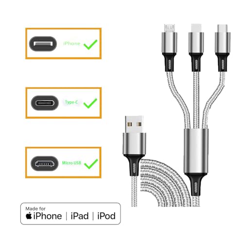 Multi Charging Cable, 3 in 1 USB Cable, Silver - color: Silver