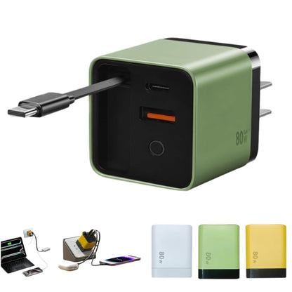 3 in 1 GaN Charger, Scalable 80w Max Fast Charger Module,Retractable Phone Charger Wall Plug,All in One c harger Retractable Cable 17/16/15,Galaxy S25 (Green)