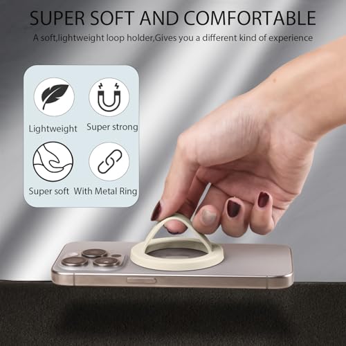 Magnetic Silicone Phone Grip,Comfy Finger Loop Grip Phone Holder,Strong Grip,Comfortable,Easy to Install and Remove,Compatible with Magsafe for iPhone 16/15/14/13/12 Series (White) - color: White