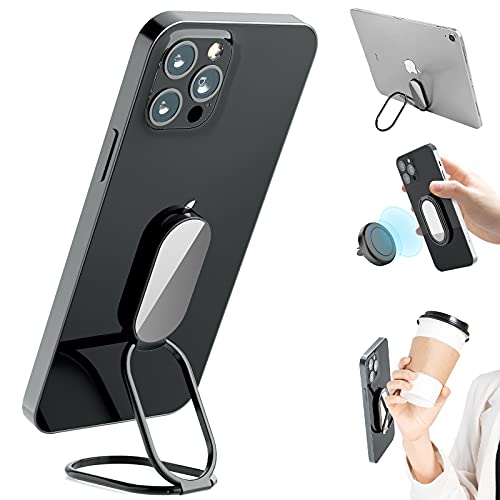 Phone Holder Foldable Phone Stand Phone Ring Holder Finger Kickstand 360° Rotation Cell Phone Stand Metal Phone Grip for Magnetic Car Mount Sticky Phone Grip Compatible with Most Smartphones - color: Gun Black