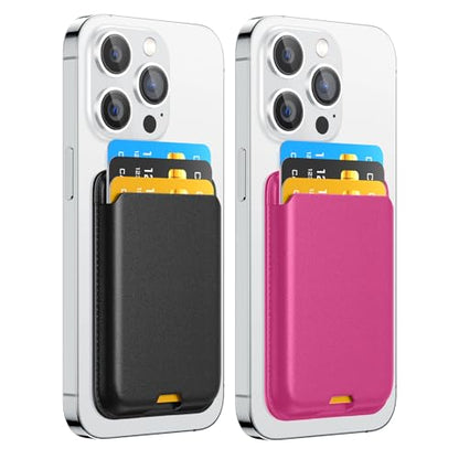Magnetic Wallet Card Holder intended for Apple iPhone with Magsafe, Wallet for iPhone 17 16 15 14 13 12 Pro Max Air Plus Mini Series, Mag 3 Safe Wallet Stick on for Phone Case, Black HotPink - color: HotPink Black