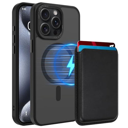 Magnetic Designed for iPhone 15 Pro Max Case 6.7" 2023, Black | [Compatible with Magsafe] [with Wallet & Card Holder] [Military Drop Protection] Slim Translucent Matte Phone Case - color: Black, size: iPhone 15 Pro Max
