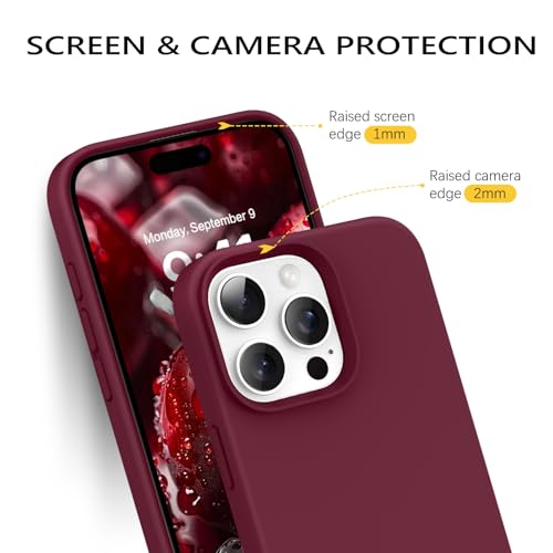 GUAGUA Compatible with iPhone 16 Pro Case 6.3 Inch Liquid Silicone Soft Gel Rubber Slim Thin Microfiber Lining Cushion Texture Cover Shockproof Protective Phone Case for iPhone 16 Pro, Wine Red - color: Wine Red, size: iPhone 16 Pro