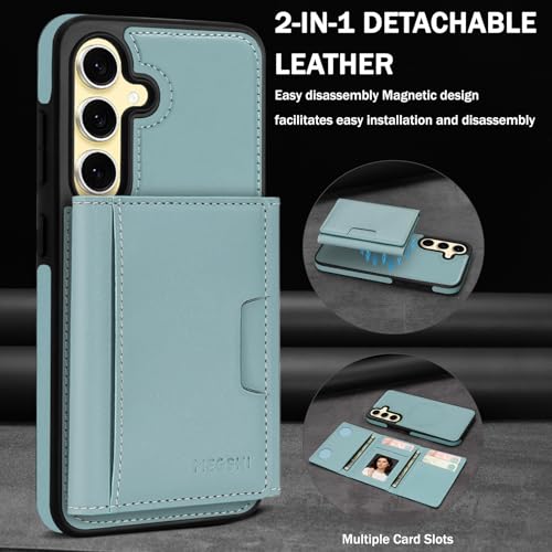 for Samsung Galaxy S24 Wallet Case, 2-in-1 Detachable Magnetic Wallet Case, Card Holder RFID Blocking, Fashionable Faux Leather Card Slot & Folding Design (Blue) - color: Blue, size: Samsung Galaxy S24