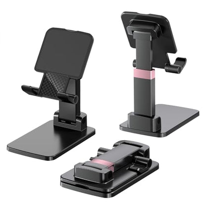 Phone Stand for Desk Cellphone Holder Height Angle Adjustable Stands, Anti-Slip Base, Compact Design for iPhone Android Devices,Black,1Pack - color: Black